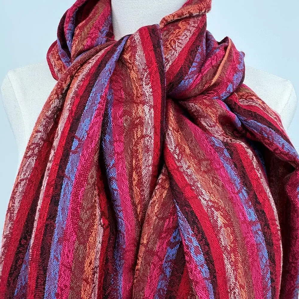 Pashmina silk blend tassel fringe wrap scarf shawl paisley wine red burnt orange